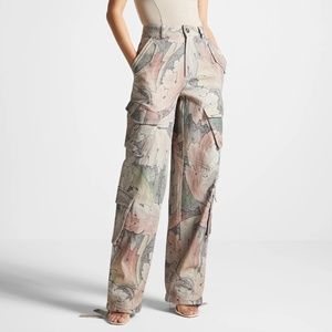 Mid Rise Renaissance Camo Floral Cargo Pants - Multi